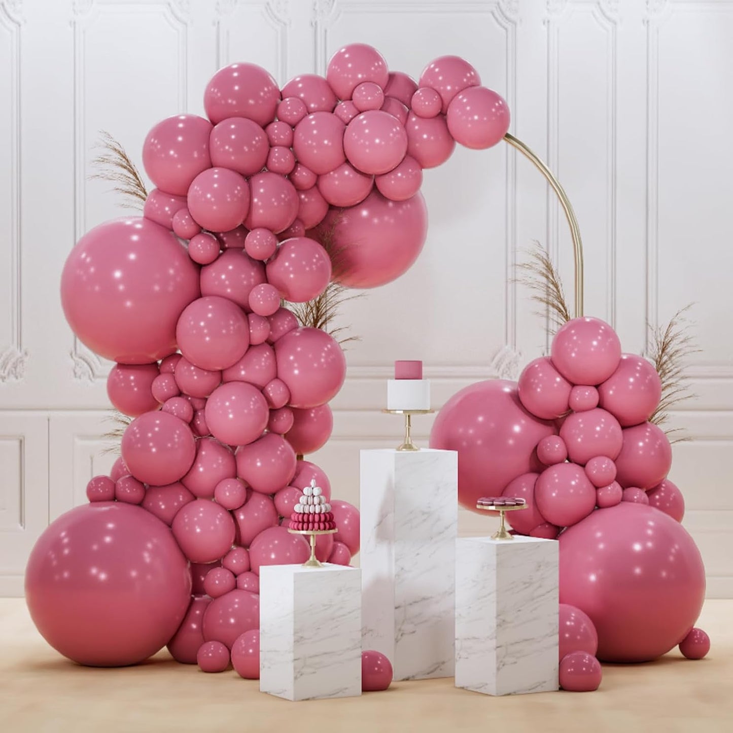 PartyWoo Opera Mauve Balloons, 140 pcs Boho Pink Balloons Different Sizes Pack of 18 Inch 12 Inch 10 Inch 5 Inch Mauve Pink Balloons for Balloon Garland or Balloon Arch as Party Decorations, Pink-F02