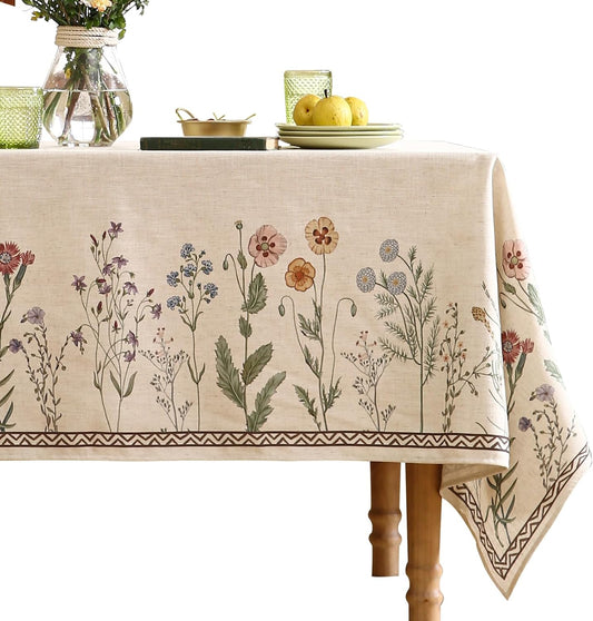 ISAENNE Designer Off White Linen Square Tablecloth,Floral Elegant Table Cloth,Stain Resistant Vintage Decor Tablecloths for Dining Thanksgiving Kitchen Christmas Party,67"*67"-Serenity G