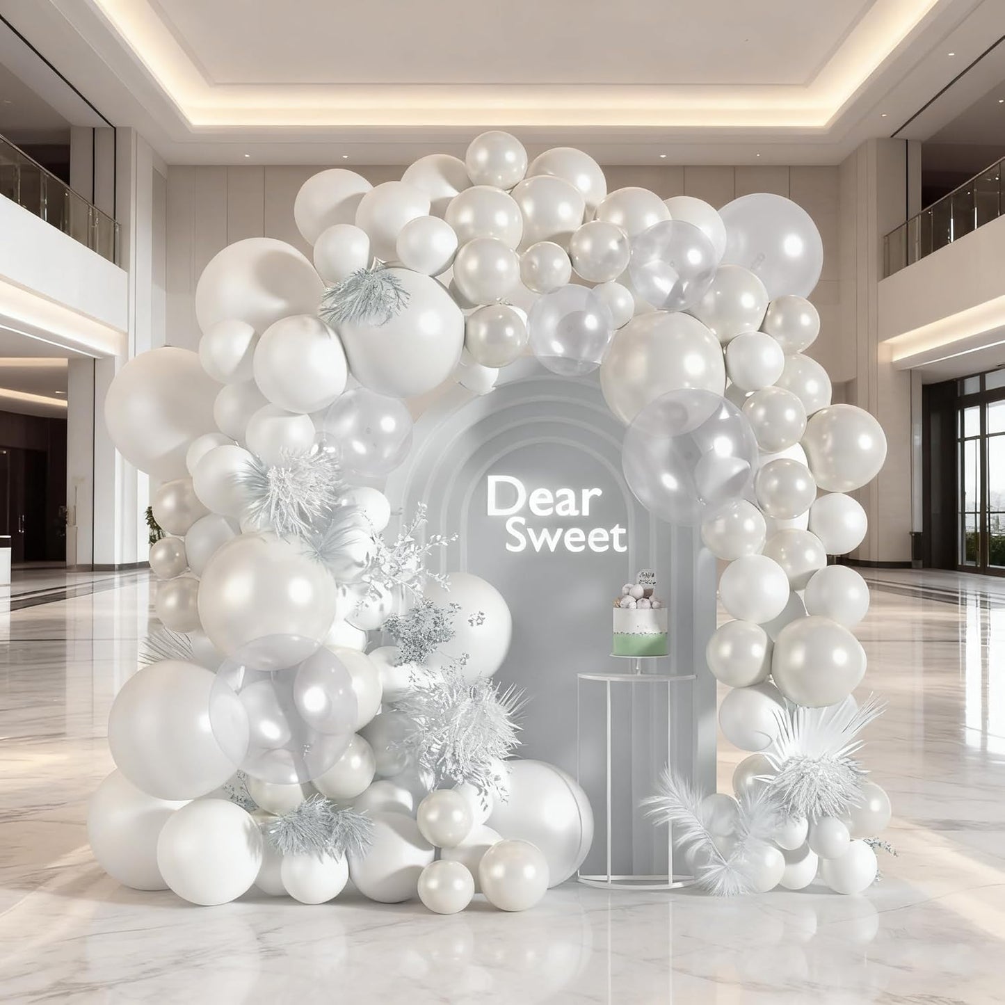 168Pcs Pearl White Balloon Garland Arch Kit, Double Stuffed White Balloons with Pearl Stickers for Birthday Wedding Baby Shower Bridal Shower Engagement Party Decorations