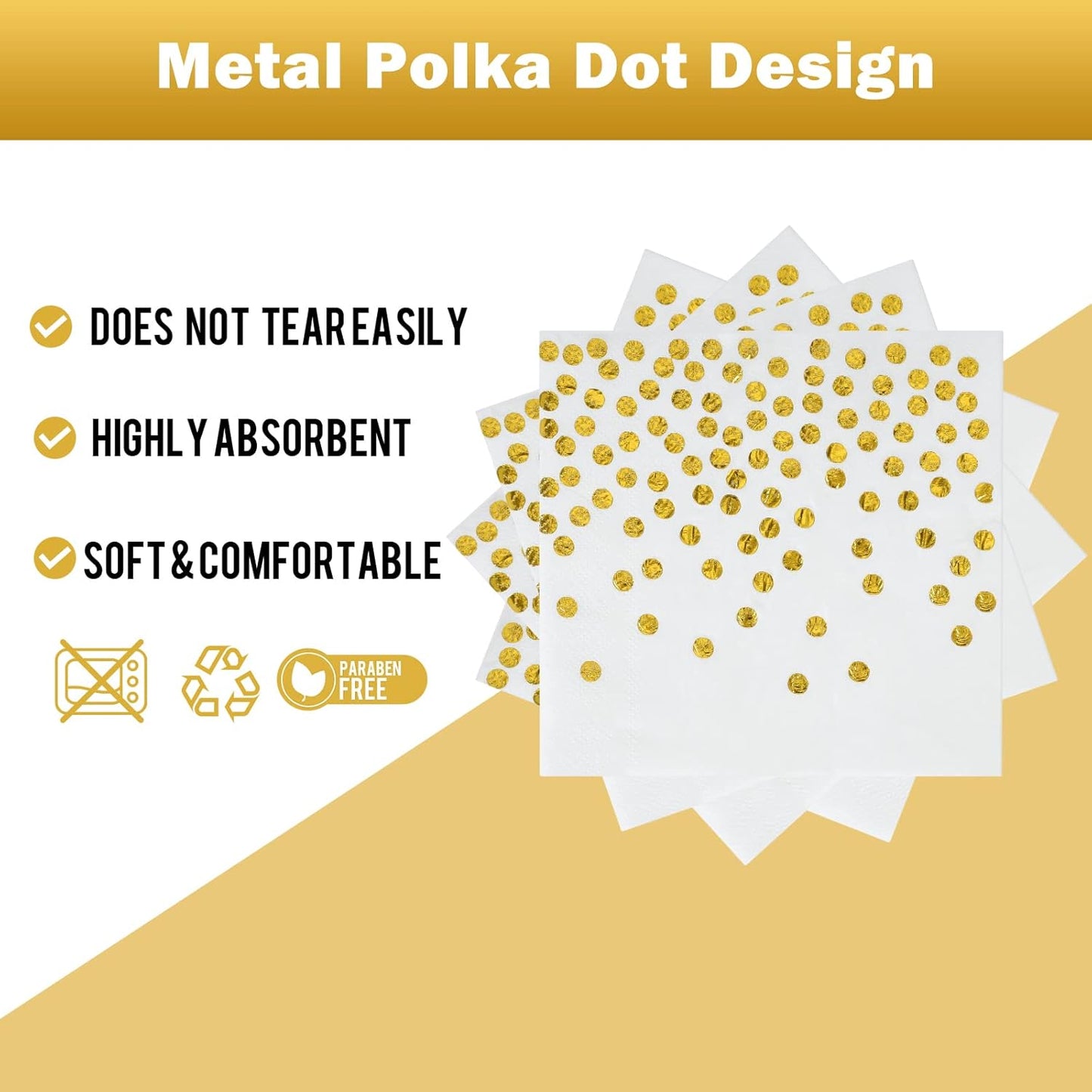 Disposable Paper Plates 100 Pack - White and Gold Paper Plates 50 x 7" & Gold Dot Napkins 50 x 6.5",Plate and Napkins Party Supplies for Weddings, Birthdays,All Occasions