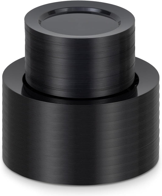 BESTVIP 200PCS Black Plastic Plates, Disposable Party Plates with 100 Dinner Plates and 100 Dessert Plates, Plastic Plates for Party, Wedding,Halloween and Birthday (Black, 200PCS)