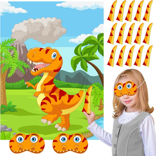 NEBURORA Pin The Tail on The Dinosaur Party Game with 30 Tails for Birthday Christmas Party Supplies, Boys Girls Decorations, Home Wall Decor