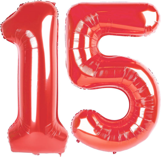 Red Number 15 Balloon 40 inch, 15 Number Balloons, 15th Red Birthday Decorations, 15 Year Old Girls Boys Party Supplies