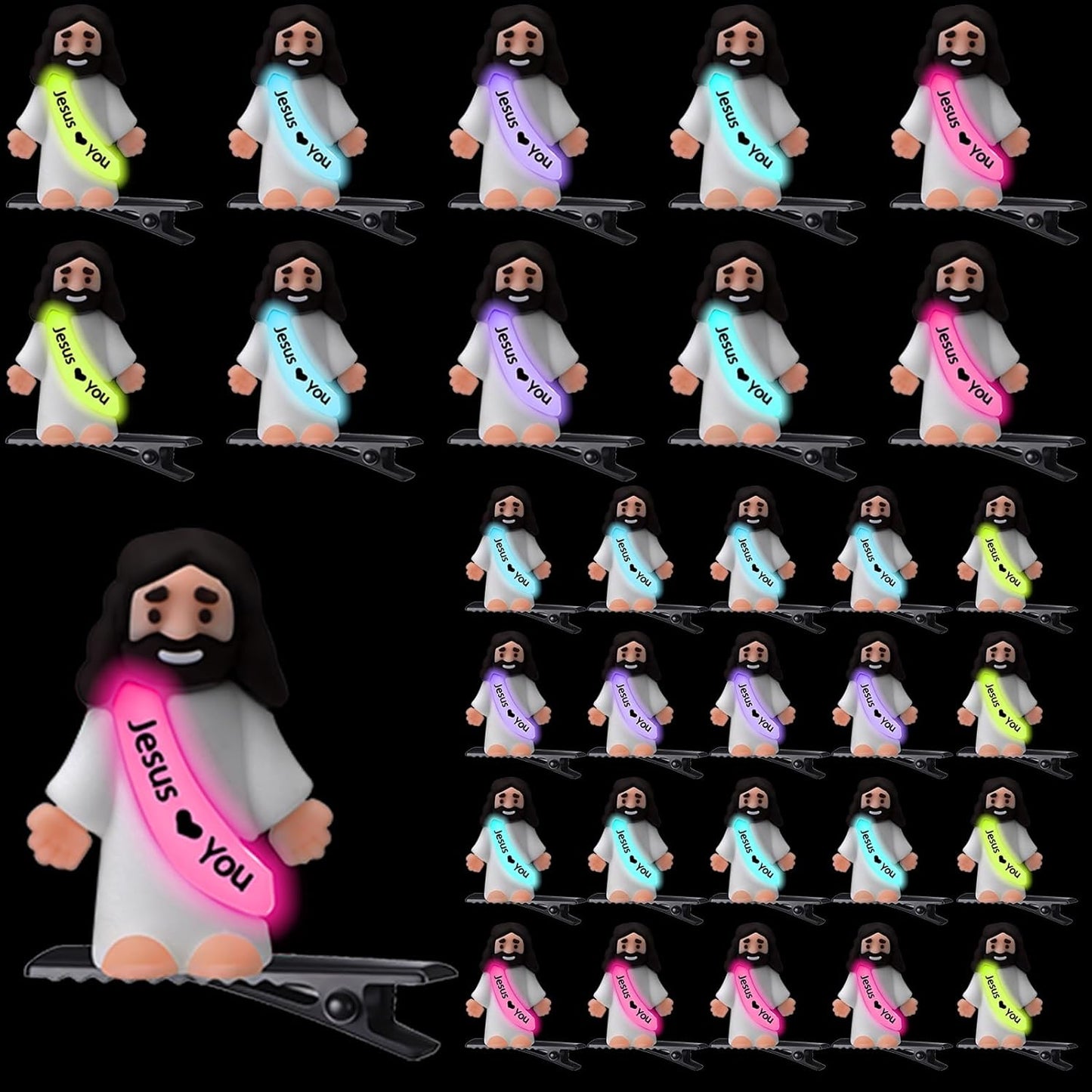 30 Pcs Mini Glow Hair Clips Girls Rave Hair Clips for Women Christmas Music Festival Holiday Party Supplies (Jesus)