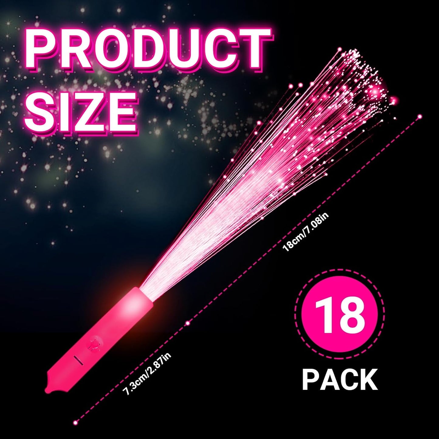 18 PCS Pink LED Fiber Optic Wands Glow Sticks, Light Up Wands, Fiber Optic Lights Rod, Flashing Wands with 3 Light Modes for Wedding,Halloween,Christmas, Neon Party Favors Supplies