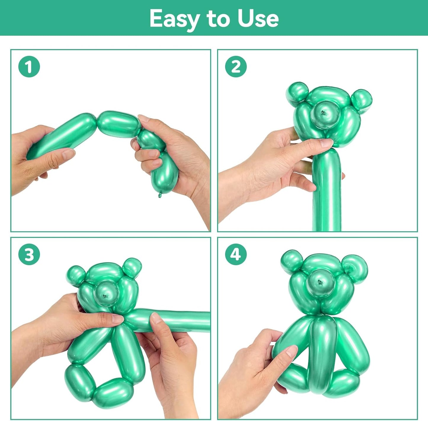 Metallic Green Long Balloons Premium 260 Twisting Animals Magic Balloons for Birthday Kids Wedding Party Supply 100pcs