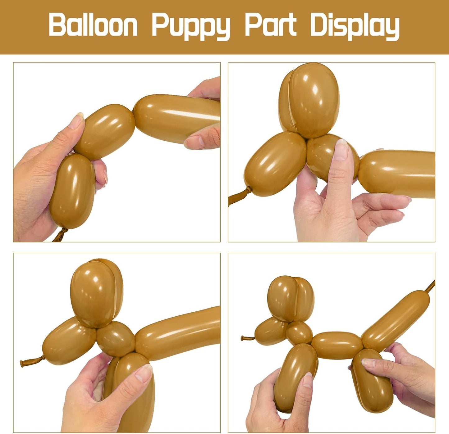 100Pcs 260 Balloons Long Balloons for Balloon Garland Thickening Latex Twisting Balloon, Brown long balloons for tying Animals Modeling Halloween Christmas Party Decorations. (Card base color)