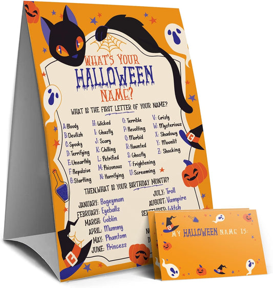 Halloween Games Sign - What's Your Halloween Name Game, Halloween Games and Activities for Family, Fall Party Games（5WN）