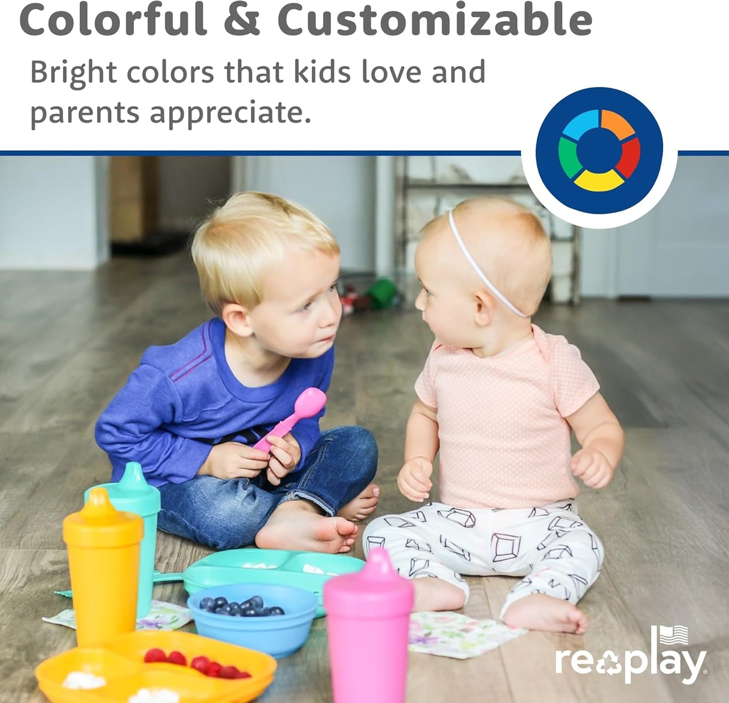 Re-Play Toddler Plates with Dividers - Deep-Walled 3 Compartments Divided Plates for Kids - Dishwasher & Microwave Safe - Made in USA - Set of 6-7.37" x 7.37" x 1.25" - Fairytale