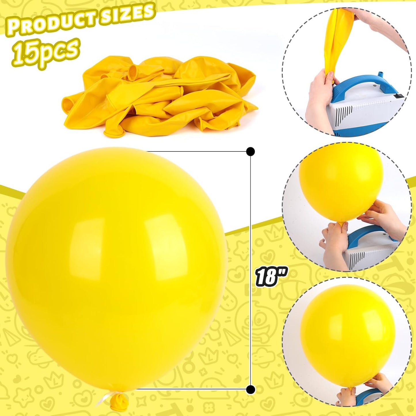 LovesTown 15PCS Party Balloons, 18inch Latex Balloons Garland Arch Kit for Wedding Engagement Graduation Anniversary Party Decor Yellow