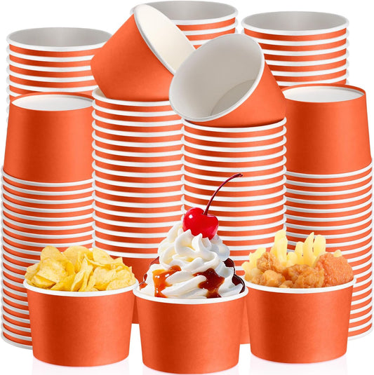 Paper Ice Cream Cups 9oz Colored Disposable Dessert Bowls for Hot or Cold Food Party Cups for Birthday Baby Shower Easter Party Supplies(Orange,60 Pcs)