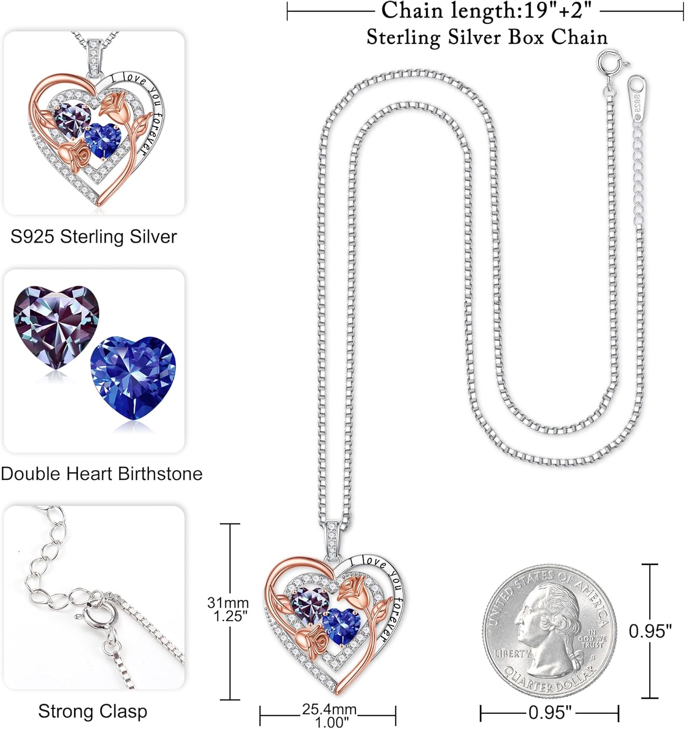 Iefil Birthstone Necklace for Women - Sterling Silver Birthstone Necklace Anniversary Birthday Gifts for Her Wife Mom Daughter