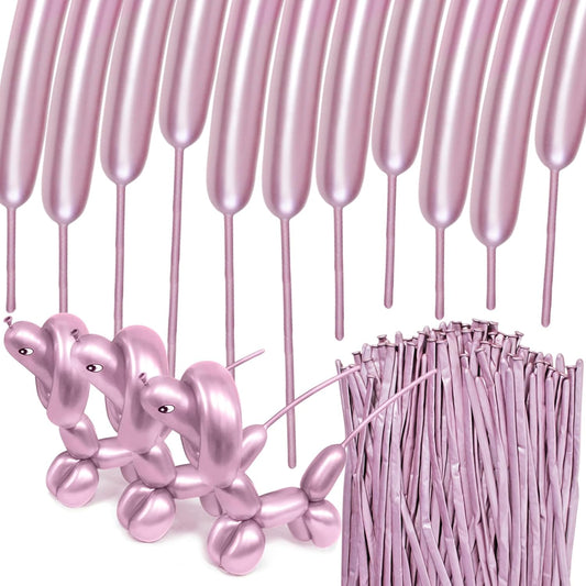 100Pcs Metallic 260 Balloons, Pink Chrome Long Balloon for Animals, 260 Art Ballon for Twisting, Skinny Modeling Supplies for Birthday Party Wedding Festival Decorations. Metallic Pink