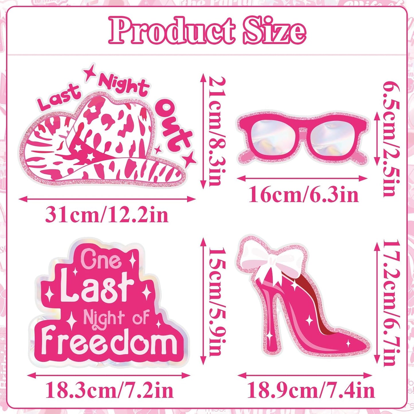 SUNBEAUTY 36 Pcs Bachelorette Photo Booth Props Pink Girls Birthday Decorations Photo Props for Wedding Bridal Shower Bachelorette Party Supplies