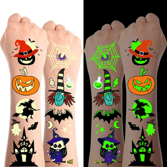 JCFIRE Glow Halloween Party Supplies, Halloween Temporary Tattoos for Kids Party Favors, Birthday Party Decorations Activities Games Accessories, Goodie Bags Fillers