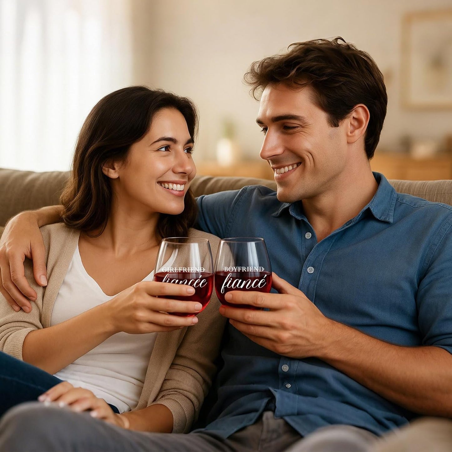 AW BRIDAL Engagement Gifts for Couples 2025 Wine Glasses Set, Fiance Gifts for Women and Newly Wed, Wedding Gift for Bride and Groom, Wine Decanter Set for Engagement Party and Proposal Decorations