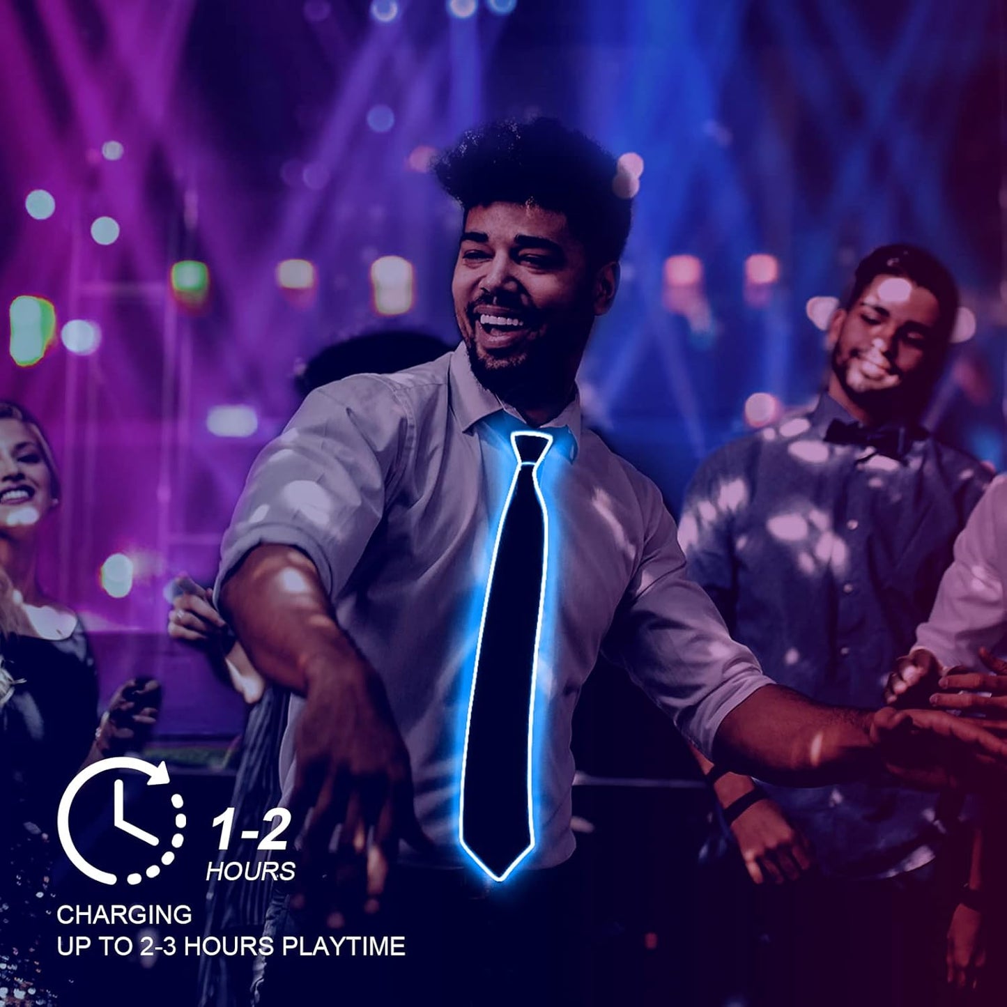 Ainiv Light Up Neckties Bowties Suspenders LED Party Supplies Glow in the Dark Adjustable for Women and Men Parties