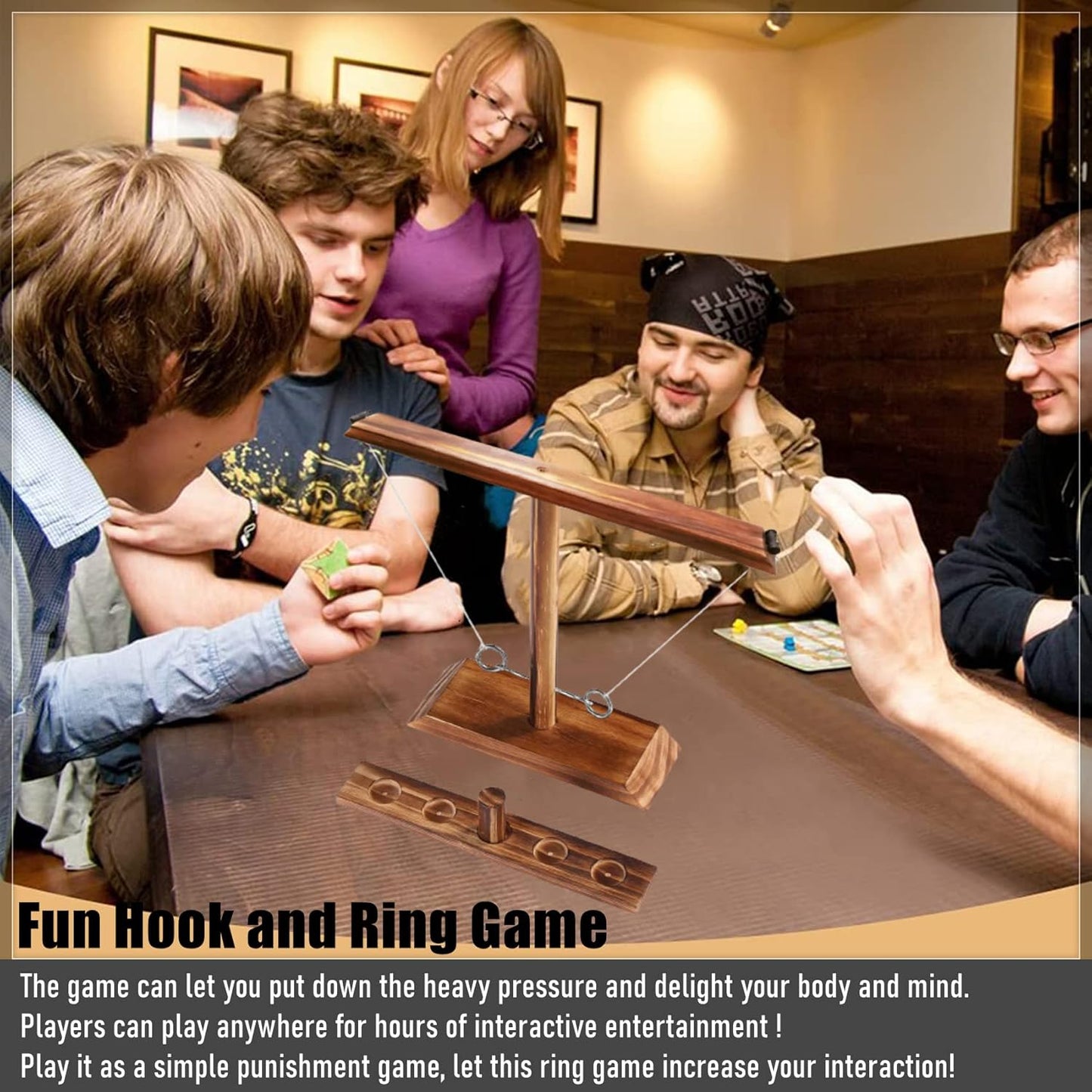 Hook and Ring Game with Shot Ladder, Ring Toss Game for Adults, Wooden Ring Hook Tossing Game Yard Games, Indoor Outdoor Games for Adults Party, Home, Patio