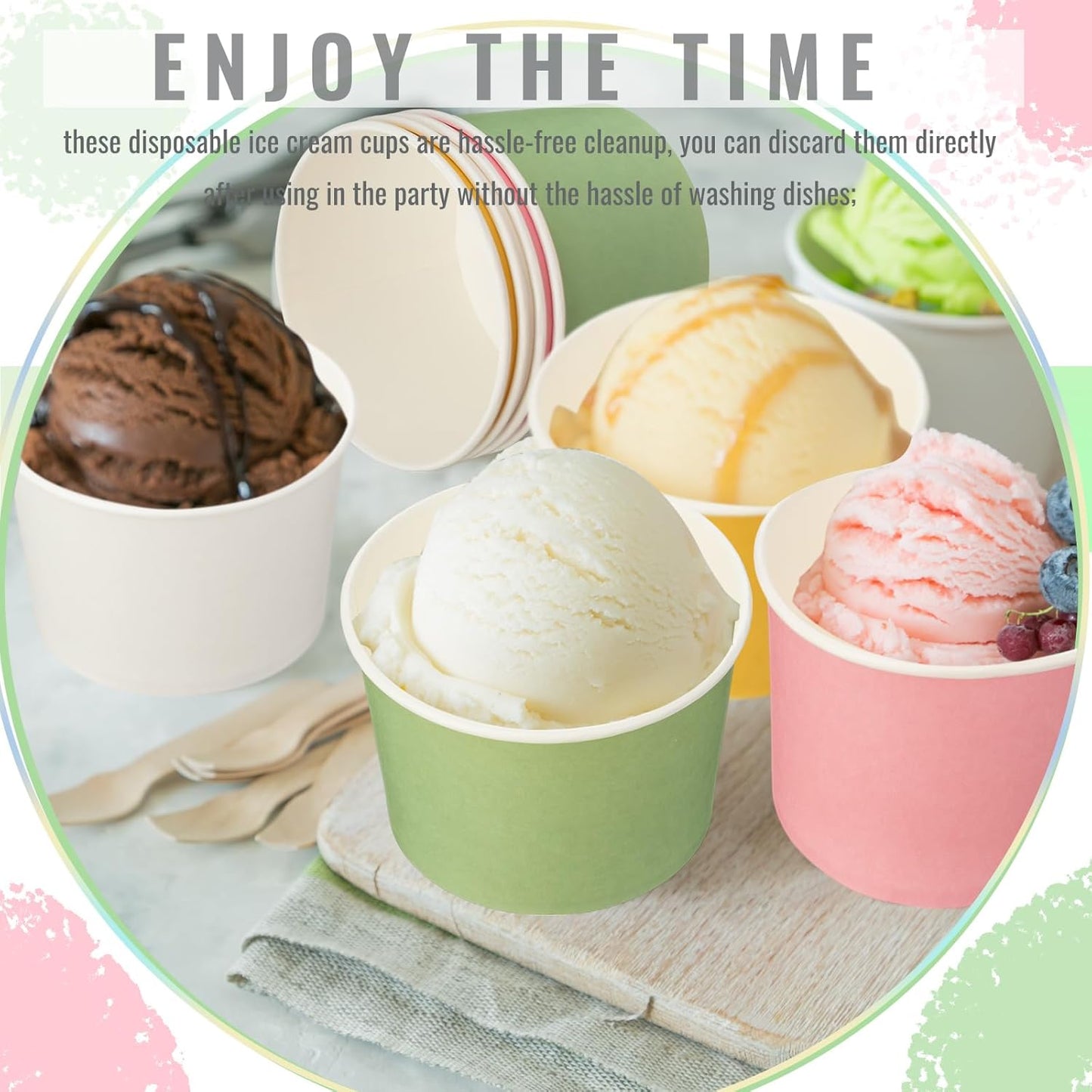 Paper Ice Cream Cups 9oz Colored Disposable Dessert Bowls for Hot or Cold Food Party Cups for Birthday Baby Shower Easter Party Supplies(Pink and Sage Green,60 Pcs)