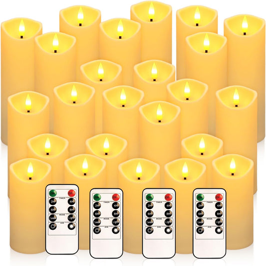 24 Pack Christmas Decoration Flickering Flameless Candles, Battery Operated Candles,LED Candles for Home Decor,Wedding,Halloween,Birthday,Valentine'sDay (D2.2 xH 5" 6" 7" Ivory)