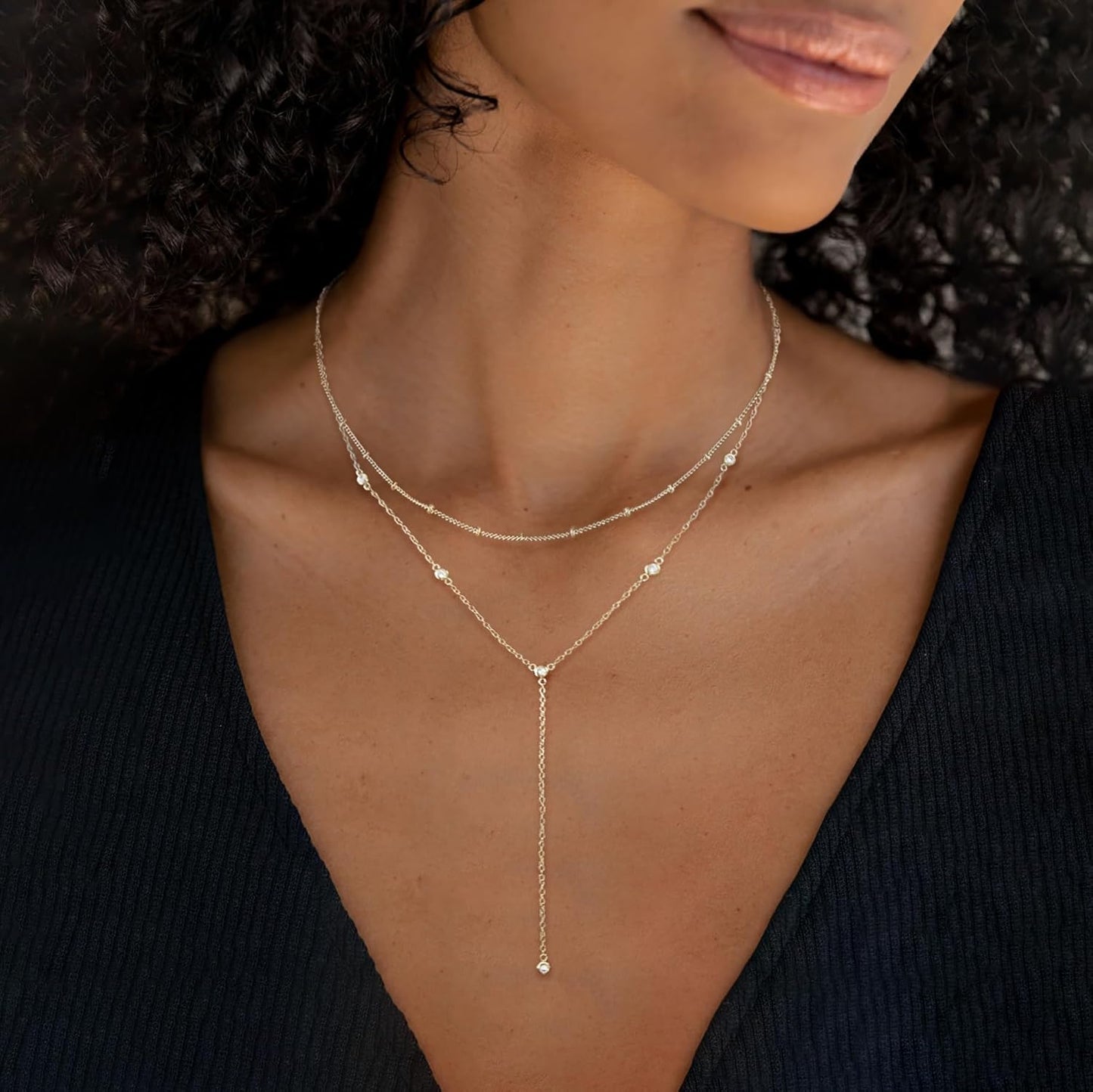 Gold Necklace for Women, Dainty Gold Long Necklaces 14k Gold Plated Prom Lariat Necklace Cute Choker Necklaces for Women Trendy Stuff Fashion Costume Gold Accessories Christmas Jewelry Gifts