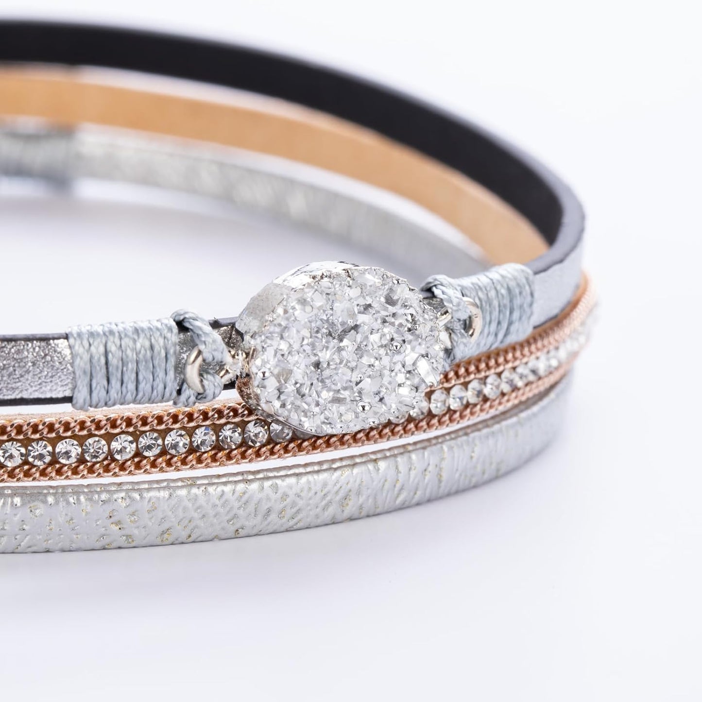 FANCY SHINY Leather Wrap Bracelet Boho Cuff Bangle Bracelets Crystal Bead Bracelet with Magnetic Clasp Jewelry Gifts for Women