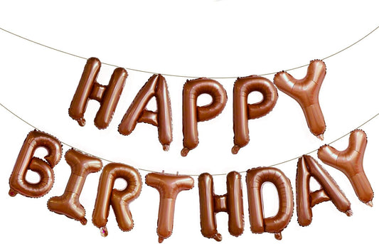KALOR Brown Happy Birthday Balloons Banner, 16 Inch Mylar Foil Letters Balloon Sign for Women, Men, Boys & Girls Kids Birthday Decorations Photo Backdrop