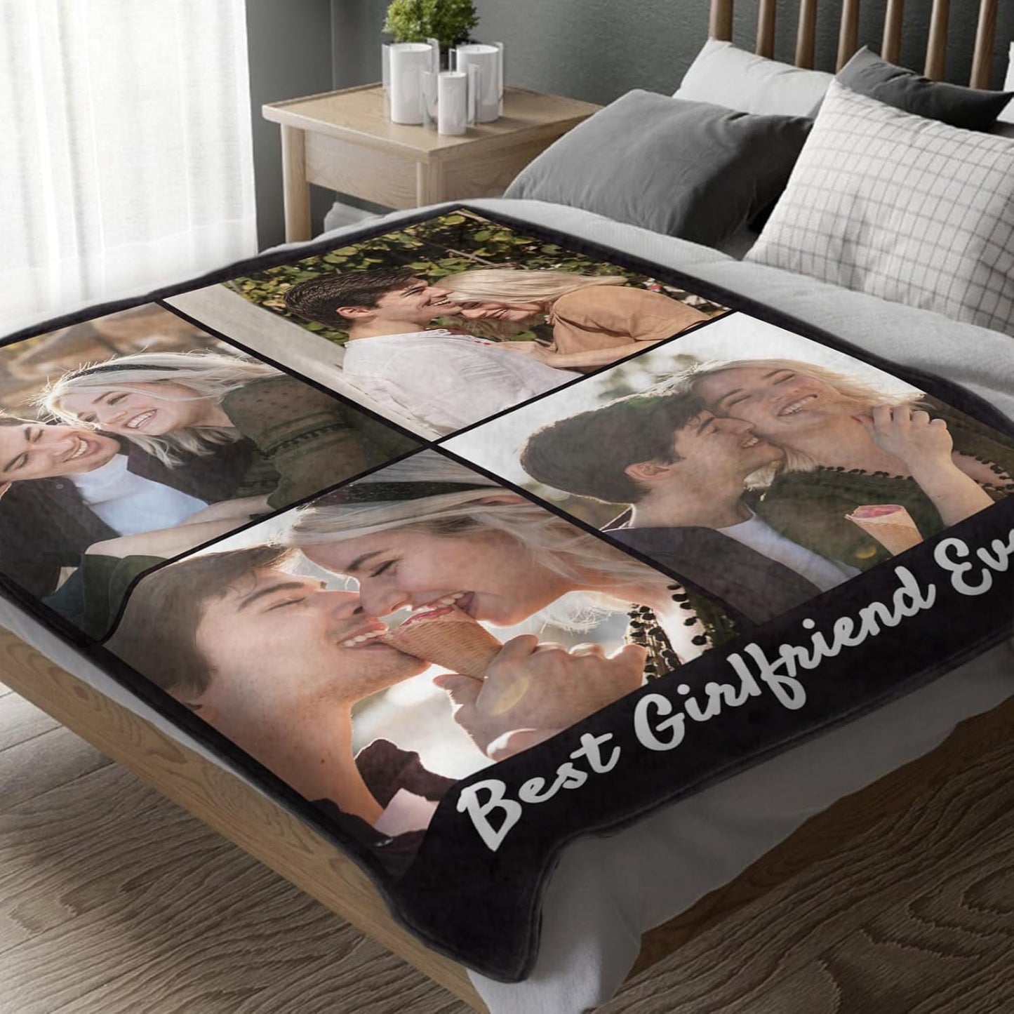 MeMoShe Custom Blanket with Picture Personalized Photo Blanket Wedding Gifts for Couples Husband Wife Customized Blanket I Love You for Girlfriend Boyfriend-4 Photos