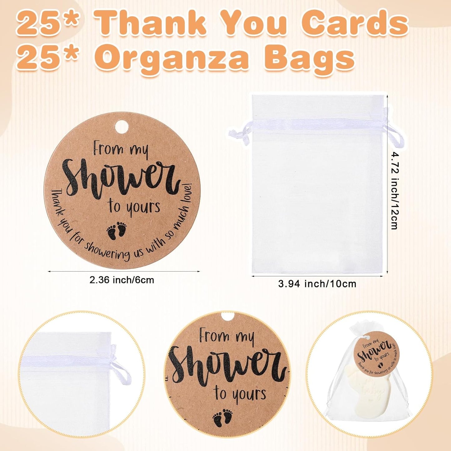 25 Sets Baby Shower Soap Favors for Guests Girl Boy Mini Footprint Handmade Scented Soaps with Thank You Tags and Organza Bags for Shower Gender Reveal Party Favors(White,Baby Feet)