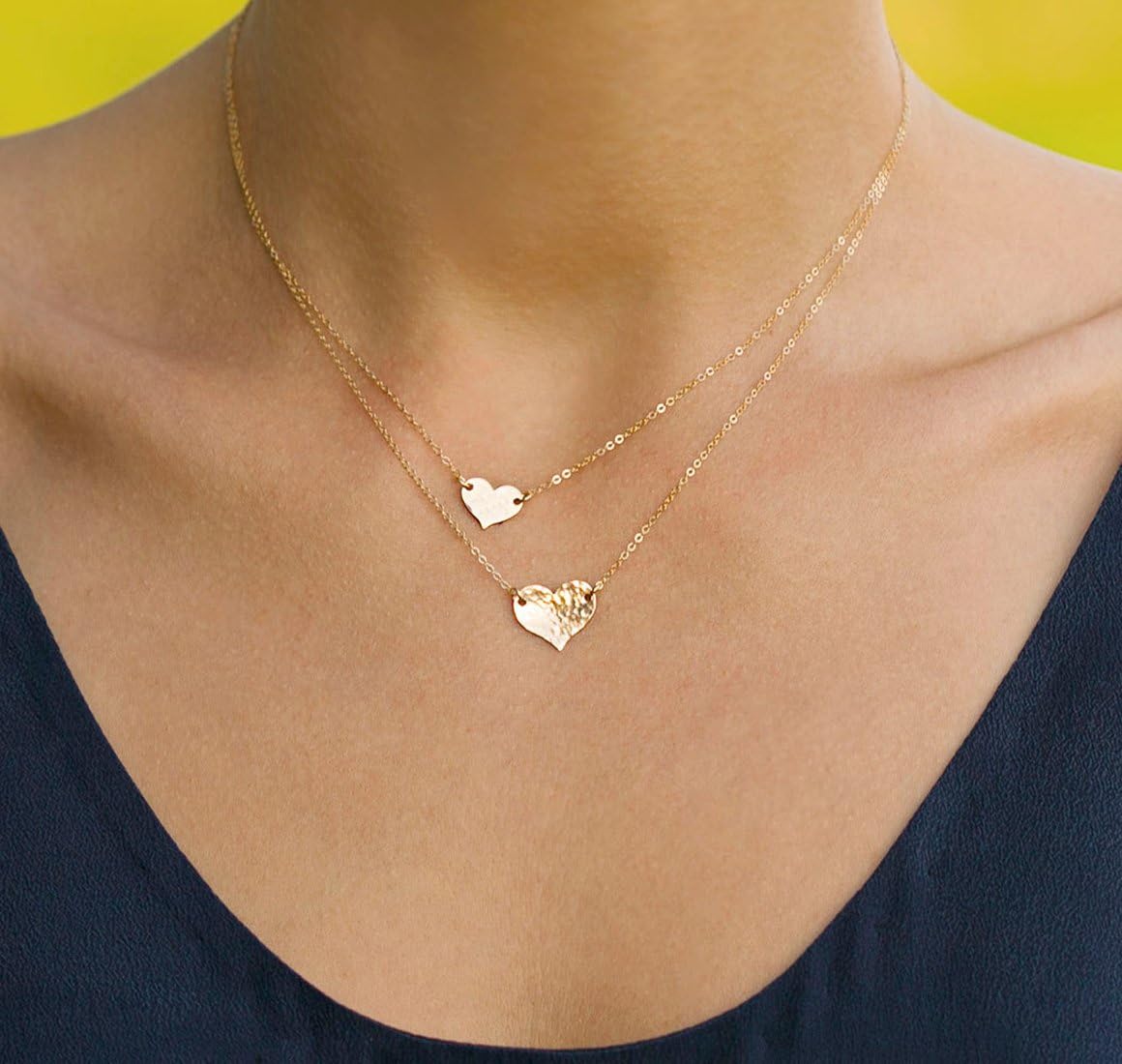 MEVECCO Layered Heart Necklace Pendant Handmade 18k Gold Plated Dainty Gold Choker Arrow Bar Layering Long Necklace for Women