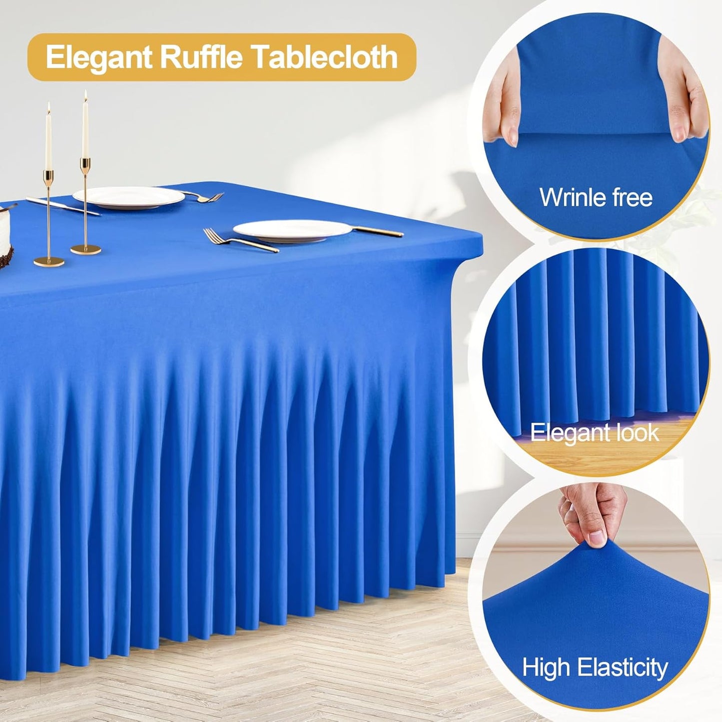 PARTISKY Royal Blue Spandex Tablecloth for 4ft Rectangle Tables, Stretchable Table Cover Skirt for Folding Tables Weddings Parties Banquets Events Trade Shows and Dessert Table