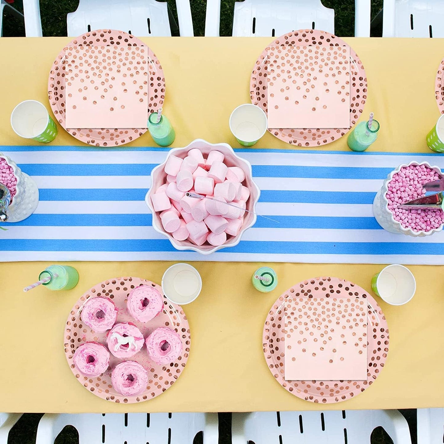 Pink and Rose Gold Paper Plates-50 Pack- 25 * 7inch Paper Plates & 25 * 6.5inch Napkins,Pink Plates and Napkins Party Supplies for Birthdays,Baby Showers and All Occasions