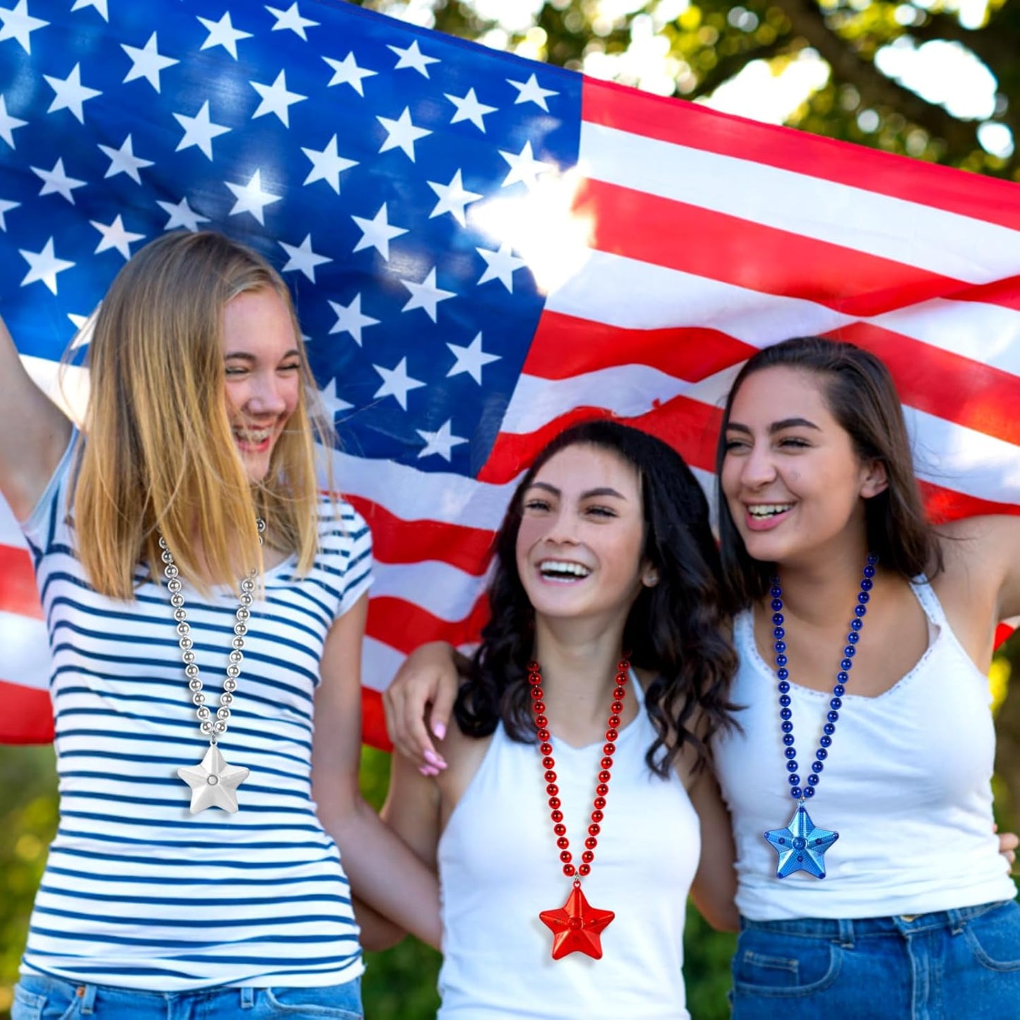 6 Pack Glow Red Necklace Beaded Necklaces with Light Up Star for Christmas July 4th Decorations Mardi Gras Party Favors