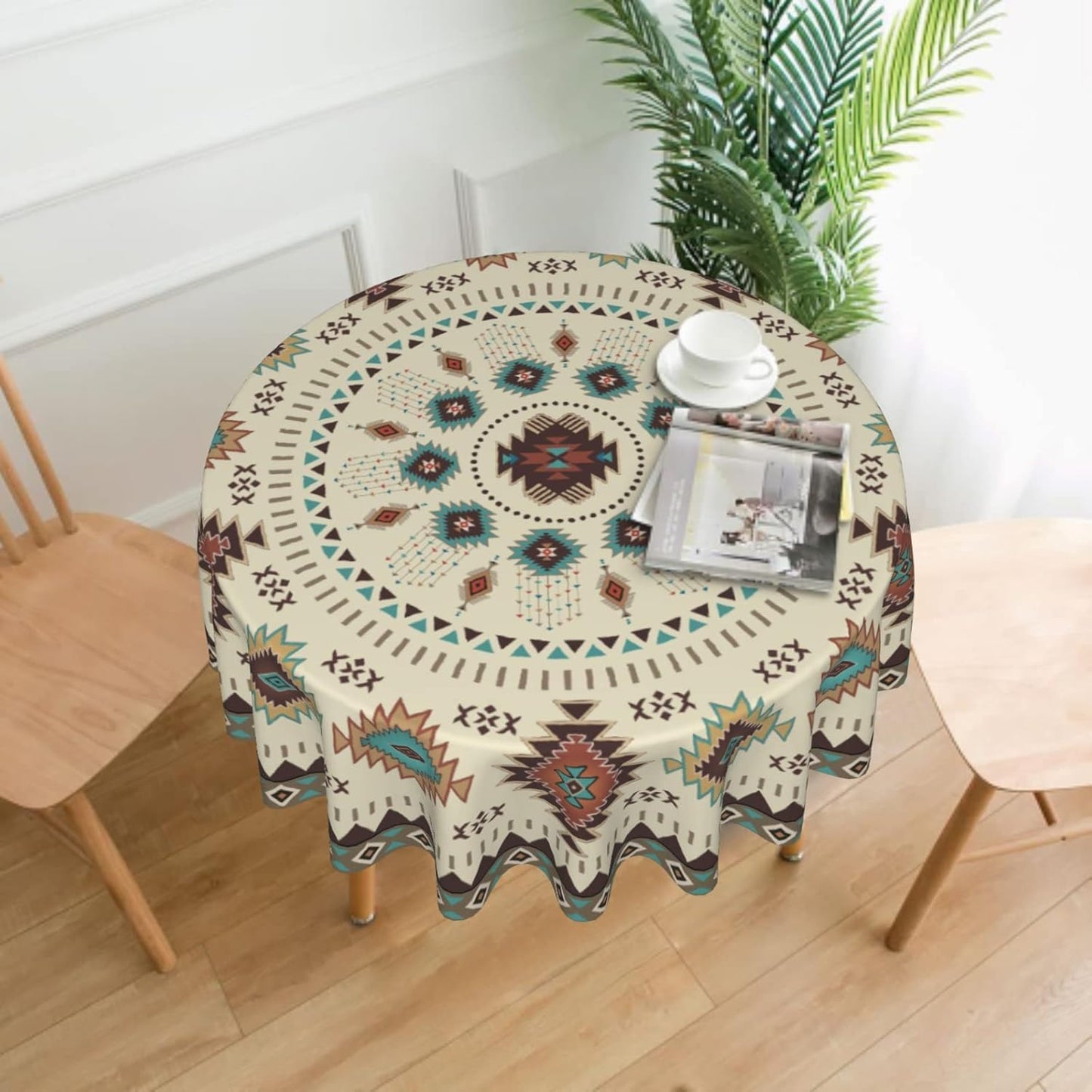 Giwawa Aztec Southwestern Round Tablecloth 60" Ethnic Tribal Geometric Design Vintage Style Circle Table Cloth Boho Chic Washble Table Cover for Dinning Kitchen Farmhouse Party Decoration