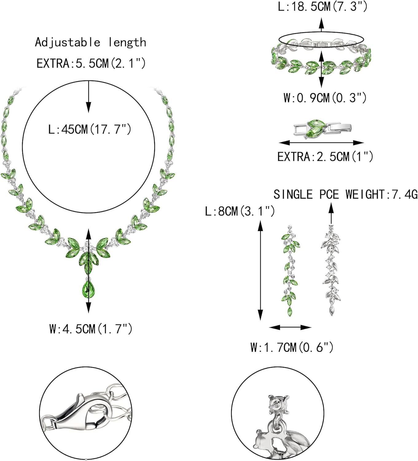 EVER FAITH Austrian Crystal Bridal Bridesmaid Jewelry Sets, Elegant Marquise Rhinestone Leaf Necklace Dangle Earrings Tennis Bracelet Set for Women