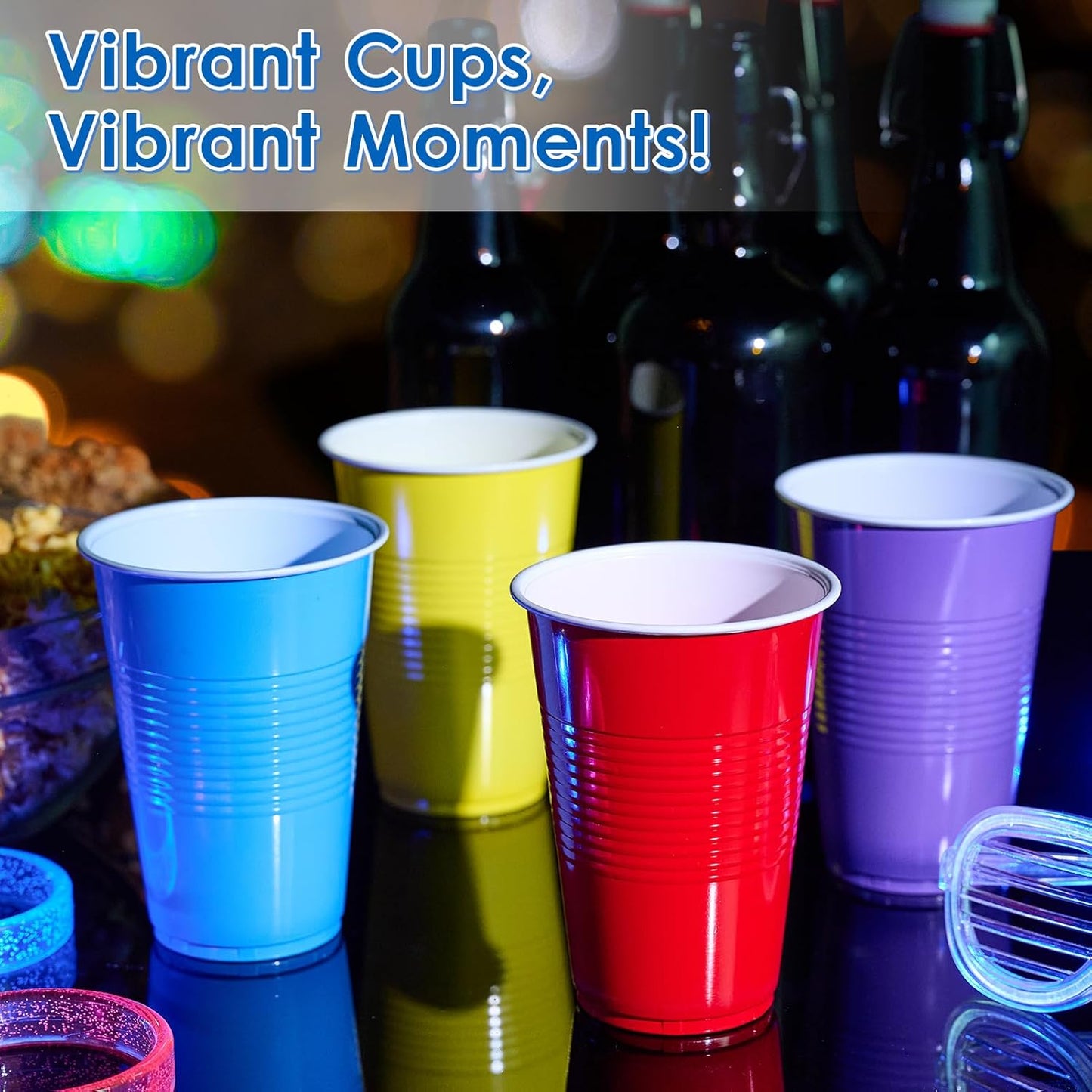 Lilymicky 200 Pack 16 oz Disposable Plastic Cups, Assorted Color Plastic Party Cups for Parties, Events, Game and BBQ
