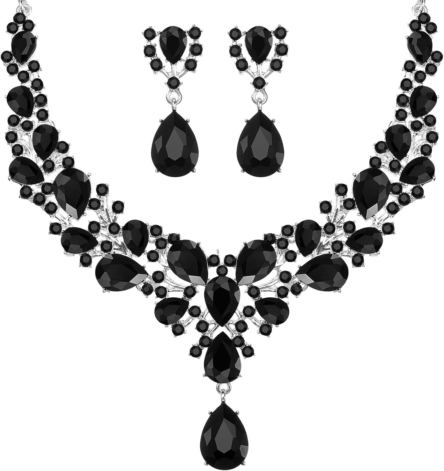 Hicarer Bridal Teardrop Cluster Crystal Jewelry Set for Women Necklace Earrings Wedding