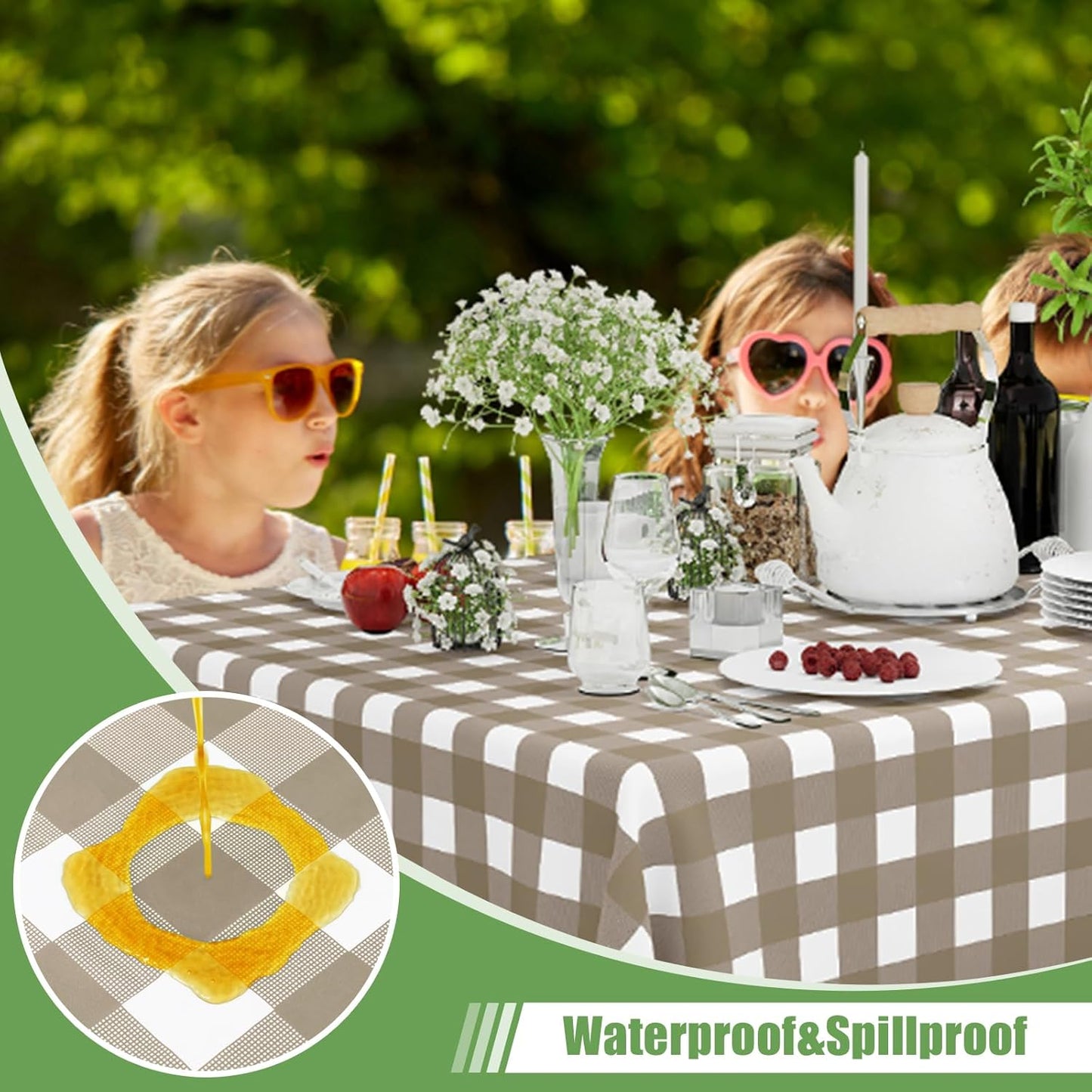 Smiry 54 Inch x 300 Feet Disposable Table Cover Roll, Khaki & White Plastic Table Cloth in Cut-to-Size Box with Slide Cutter, Waterproof Rectangle Tablecloths for Weddings, Banquets, Outdoor