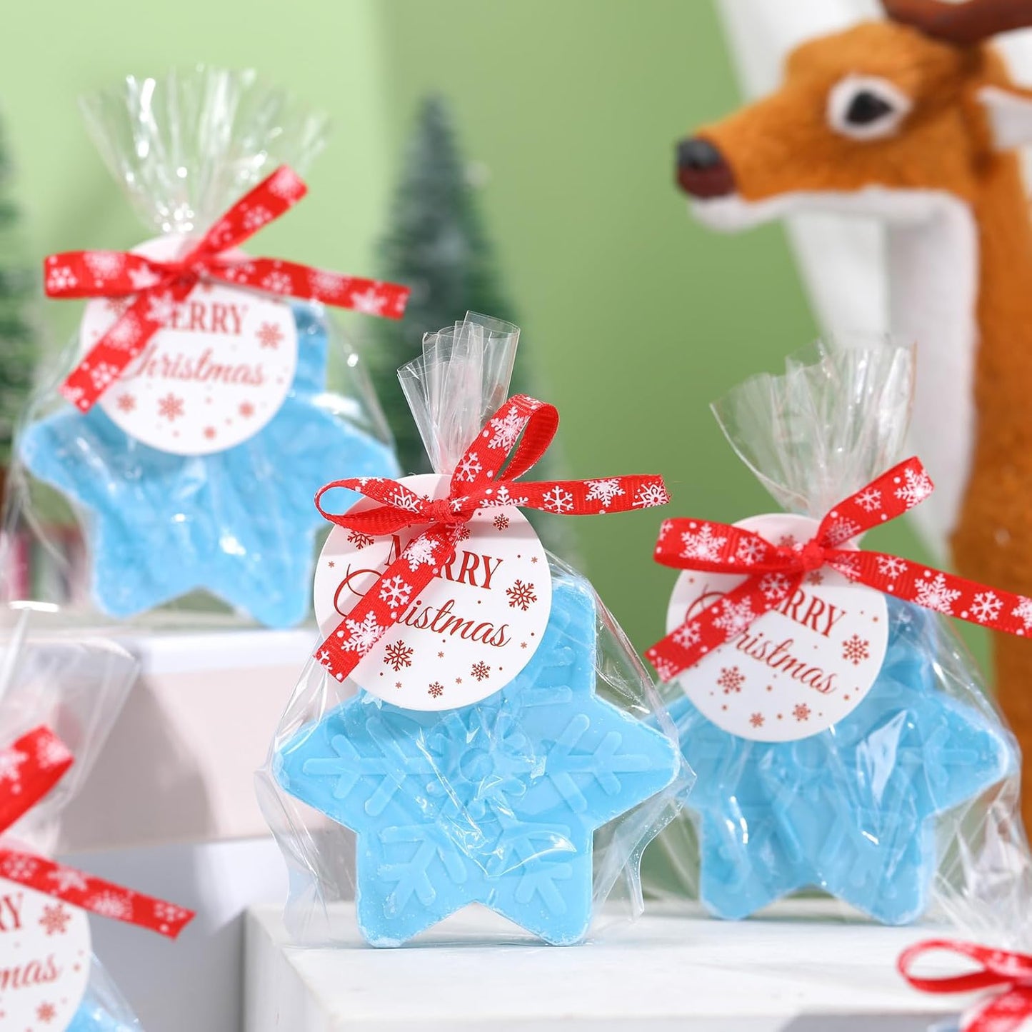 30 Set Christmas Soap Bar Gift Set Christmas Handmade Xmas Tree Santa Clause Gingerbread Snowflake Soaps Bulk Holiday Stocking Stuffer Party Favors for Bathroom (Blue,Blue Snowflake)