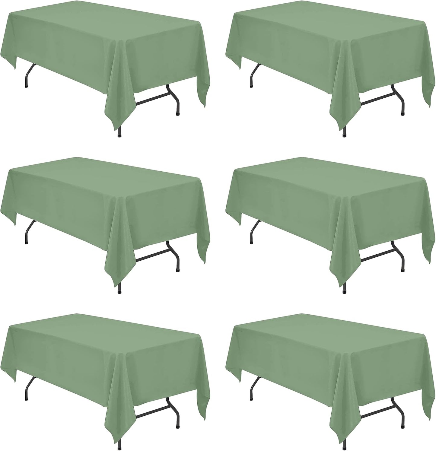 BRILLMAX 6 Pack Sage Green Tablecloths for 6 Foot Rectangle Tables 60 x 102 Inch - 6ft Rectangular Bulk Linen Polyester Fabric Washable Cloth Cover for Wedding Reception Banquet Birthday Party