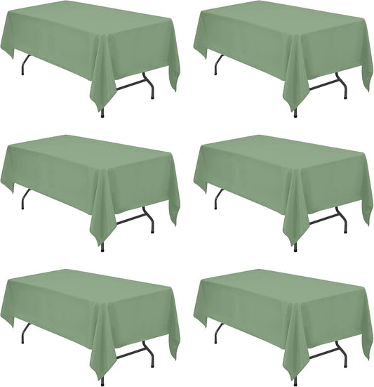 BRILLMAX 6 Pack Sage Green Tablecloths for 6 Foot Rectangle Tables 60 x 102 Inch - 6ft Rectangular Bulk Linen Polyester Fabric Washable Cloth Cover for Wedding Reception Banquet Birthday Party