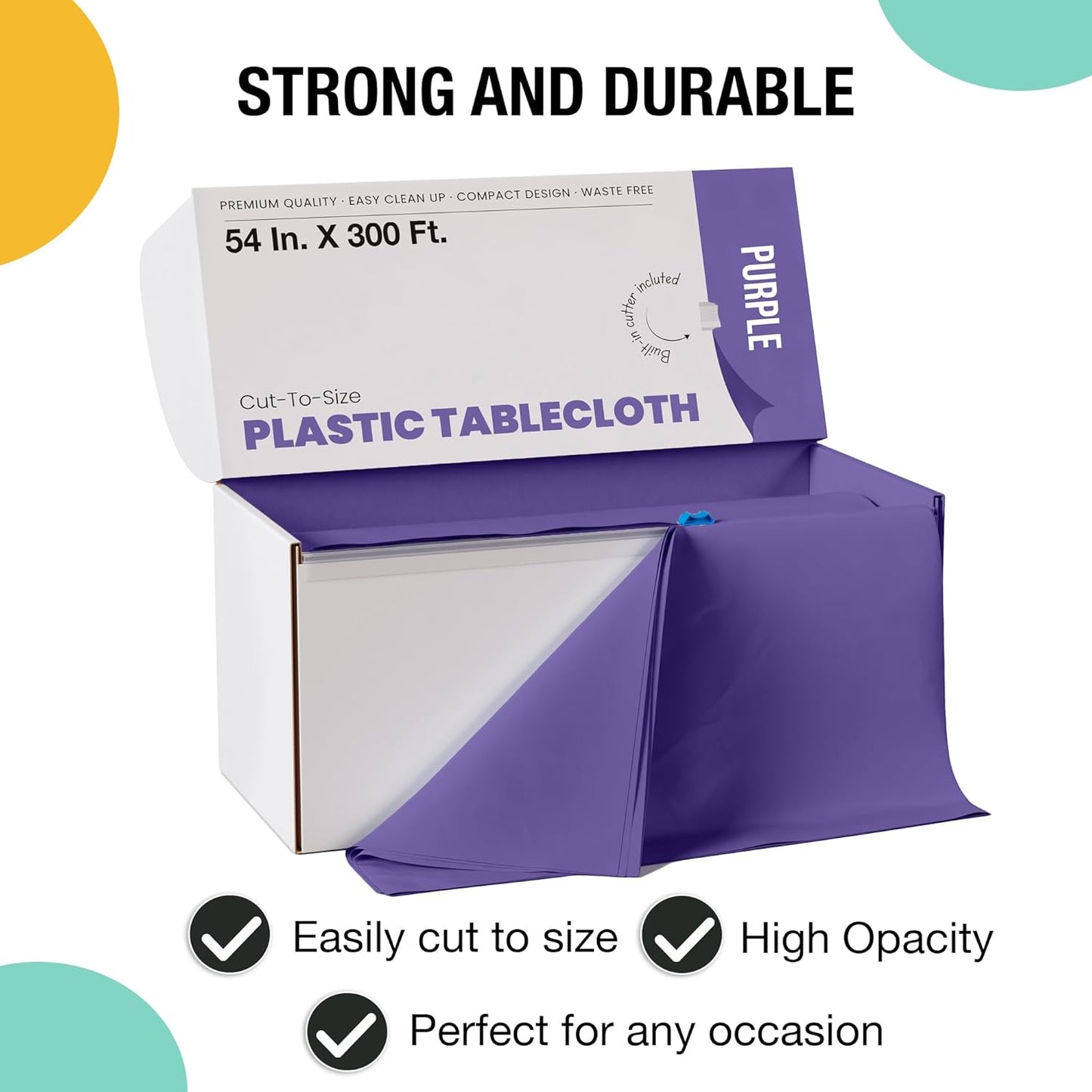 Exquisite Purple Plastic 54x300in Rectangular Tablecloth Roll with Built-in Cutter - 30 Feet, Disposable, Waterproof, All-Season, Birthday