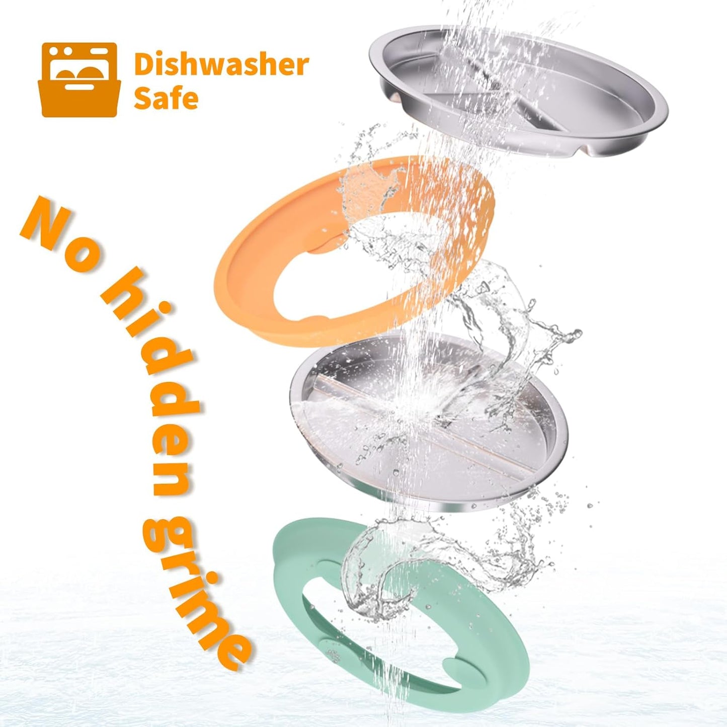 Stainless Steel Toddler Plate with Suction, 9” Divided Plates with Removable Silicone Sleeves for Kids, Non Toxic & BPA Free | Non Slip | Unbreakable Baby Snack Dishes Set of 2, Green & Orange