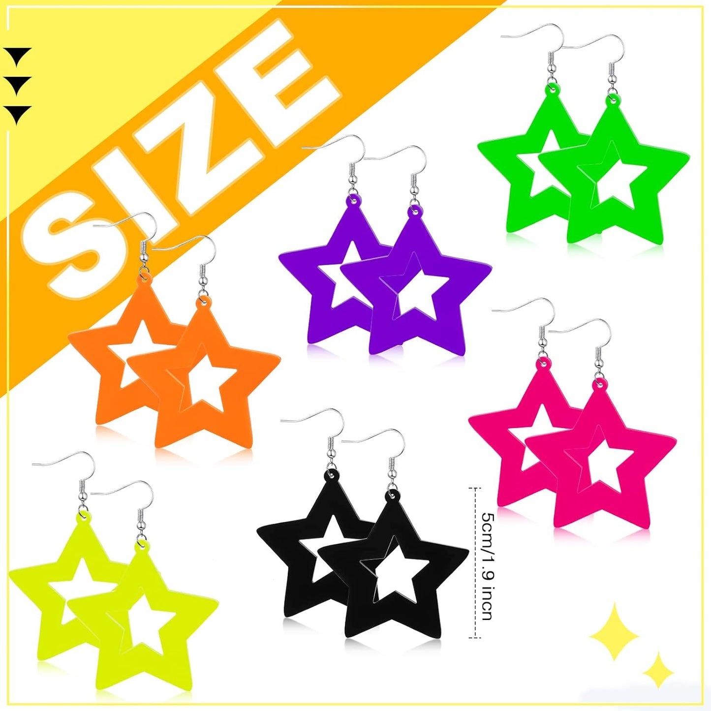 Yinkin 6 Pairs 80s 90s Neon Earrings Lightning Earrings for Women Halloween Costume Party Dancing Glow Party Accessory