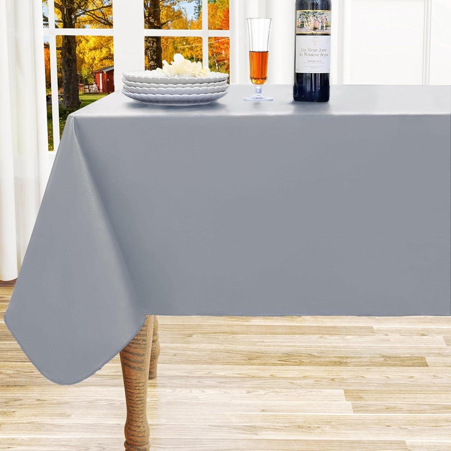 homing Rectangle Vinyl Tablecloth, Waterproof Spillproof Plastic Flannel Backed Table Cloth, Wipe Clean Table Cover for Dining, Buffet Parties and Camping (Grey, 52" x 70")