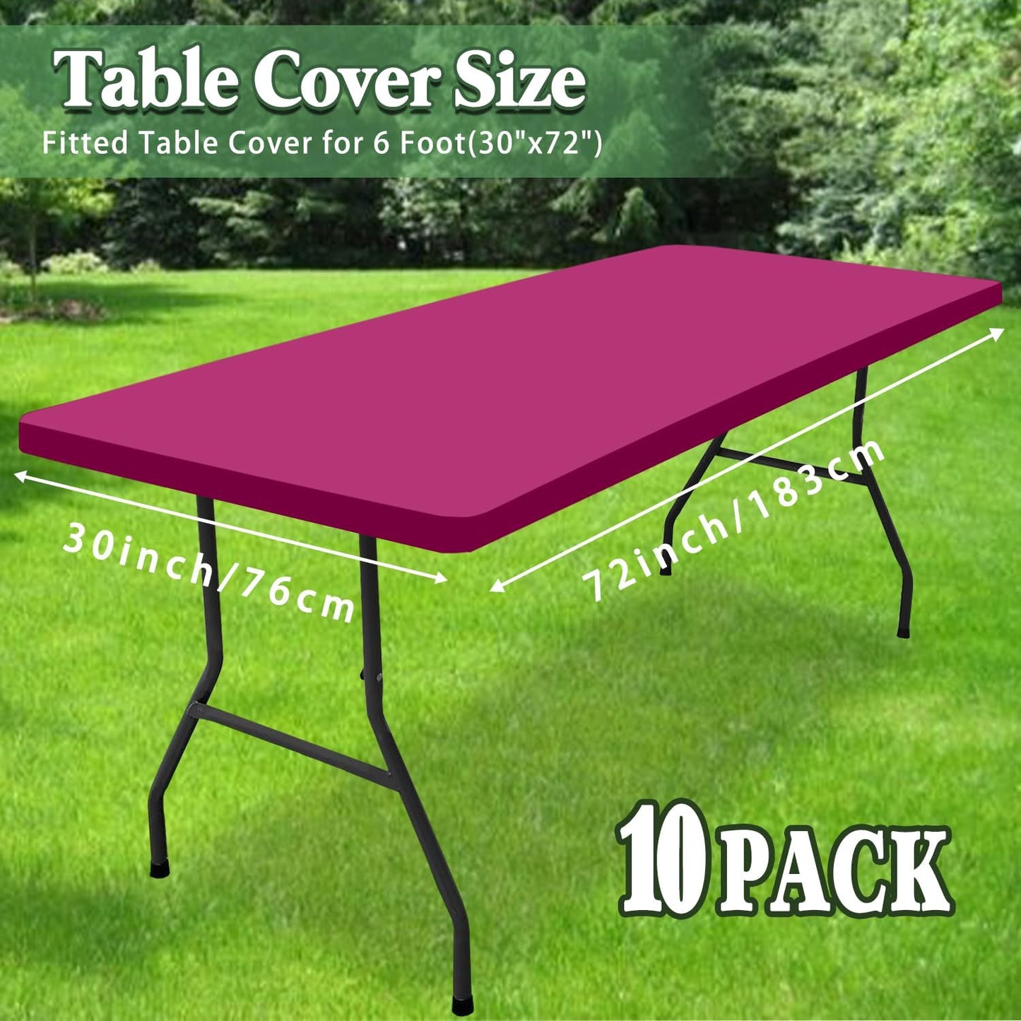 10 Pack Picnic Table Cover Elastic Fitted Outdoor Tablecloths for 6 Foot Rectangle Table Waterproof Stretch Washable Patio Folding Spandex TableCloth for Camping Banquet Parties (Hot Pink,30" x 72")