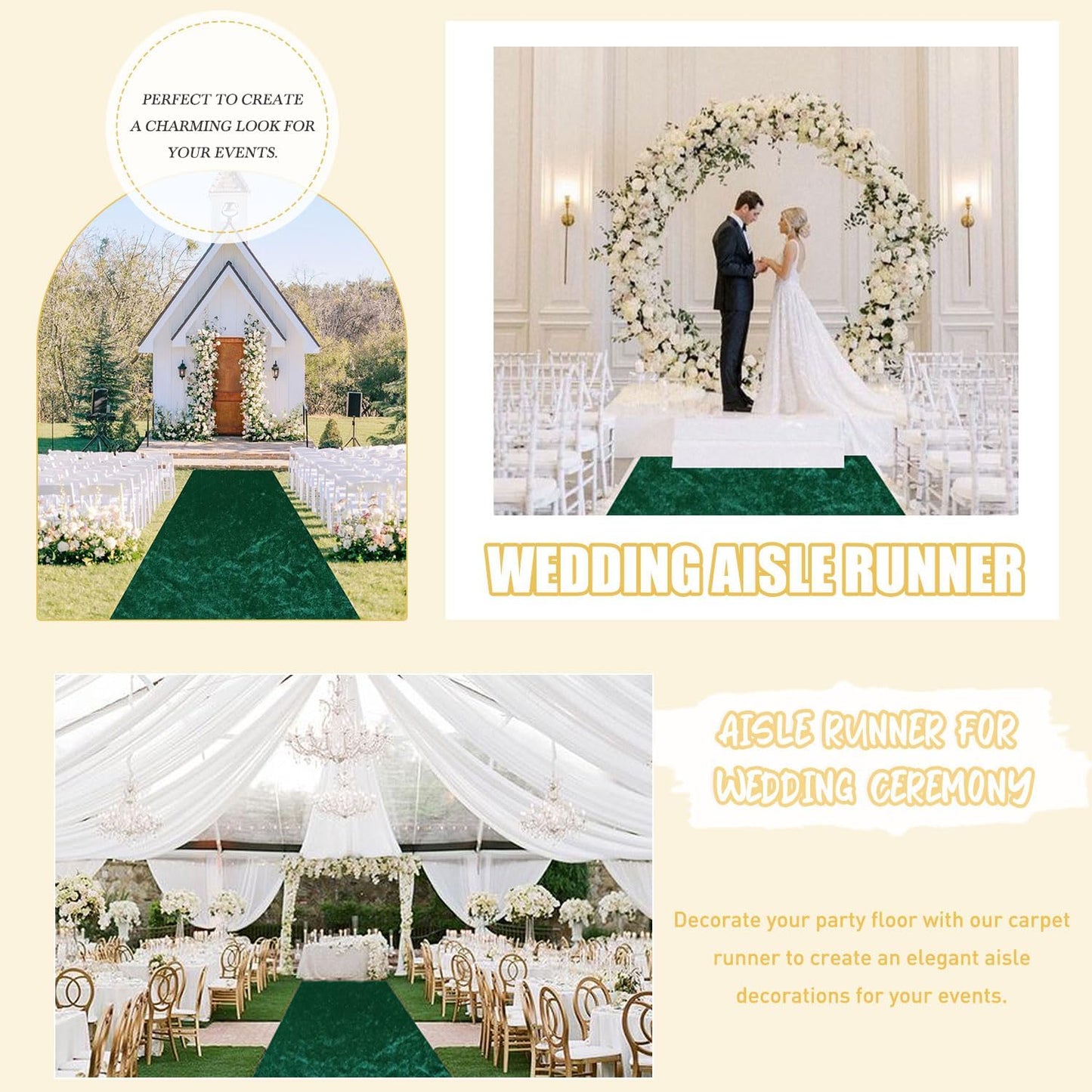 Wedding Decorations Aisle Runner for Wedding Ceremony Emerald Green Aisle Runners 4FTx15FT Bridal Runway Rustic Carpet Runner for Party Wedding Runner Aisle Outdoor for Beach Birthday Reception Decor