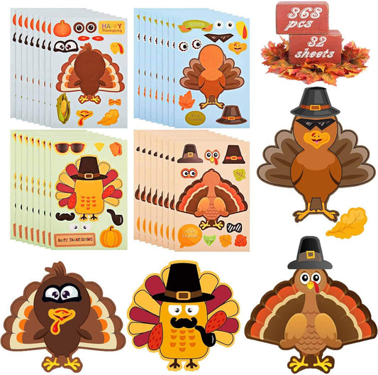 Make-A-Turkey Stickers Thanksgiving Crafts for Kids - Make A Face Sticker, Make Your Own Turkey DIY Stickers Autumn Fall Harves Party Favors Games Supplies Thanksgiving Decorations Gift