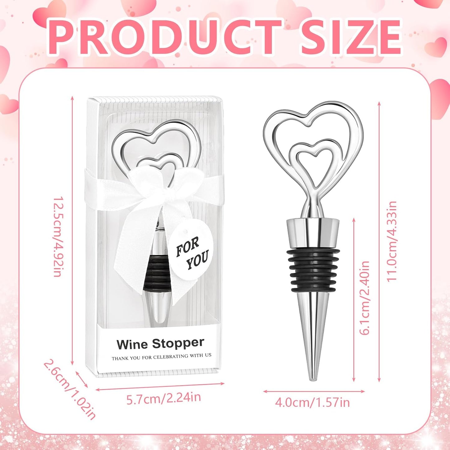 30PCS Double Heart Wine Stoppers for Wedding Favors Bridal Shower Heart Design Party Gifts for Guests Souvenir Decorations with Individual Package