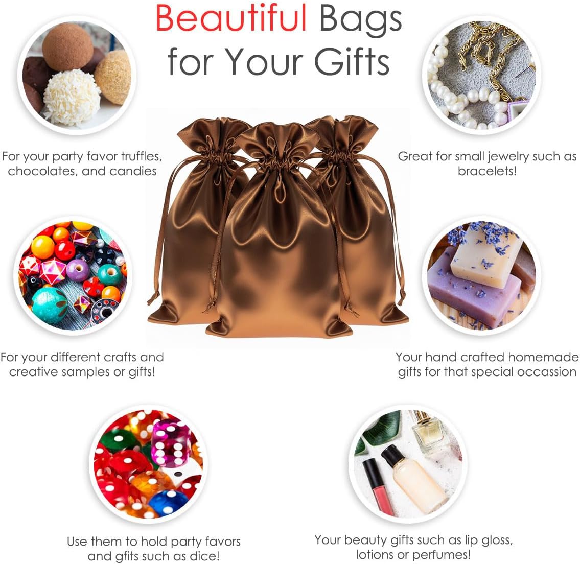 Knitial 5" x 8" Metallic Bronze Satin Gift Bags, Jewelry, Wedding Favor Drawstring Bags Baby Shower Christmas 50 Count